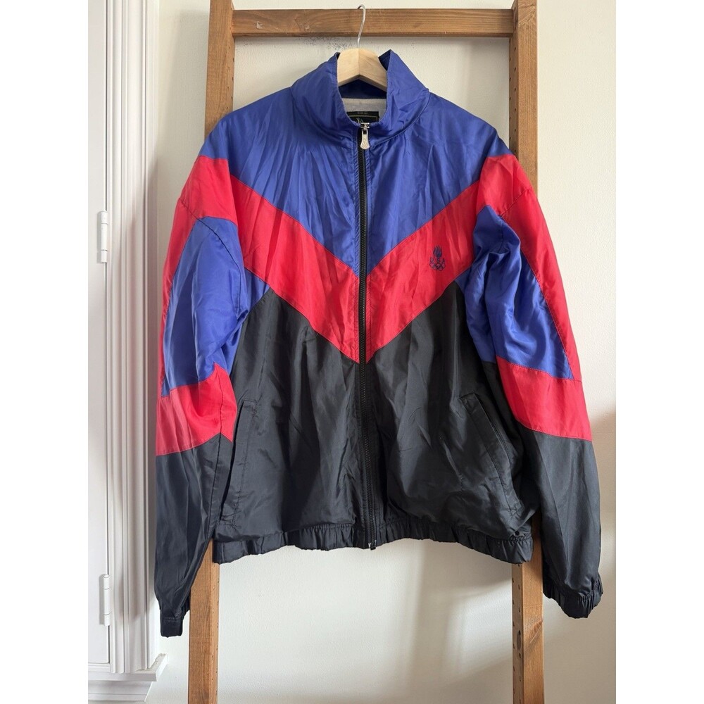 VTG Large 90s Team USA Olympic Windbreaker JC Penny Jacket Blue Red Black Track